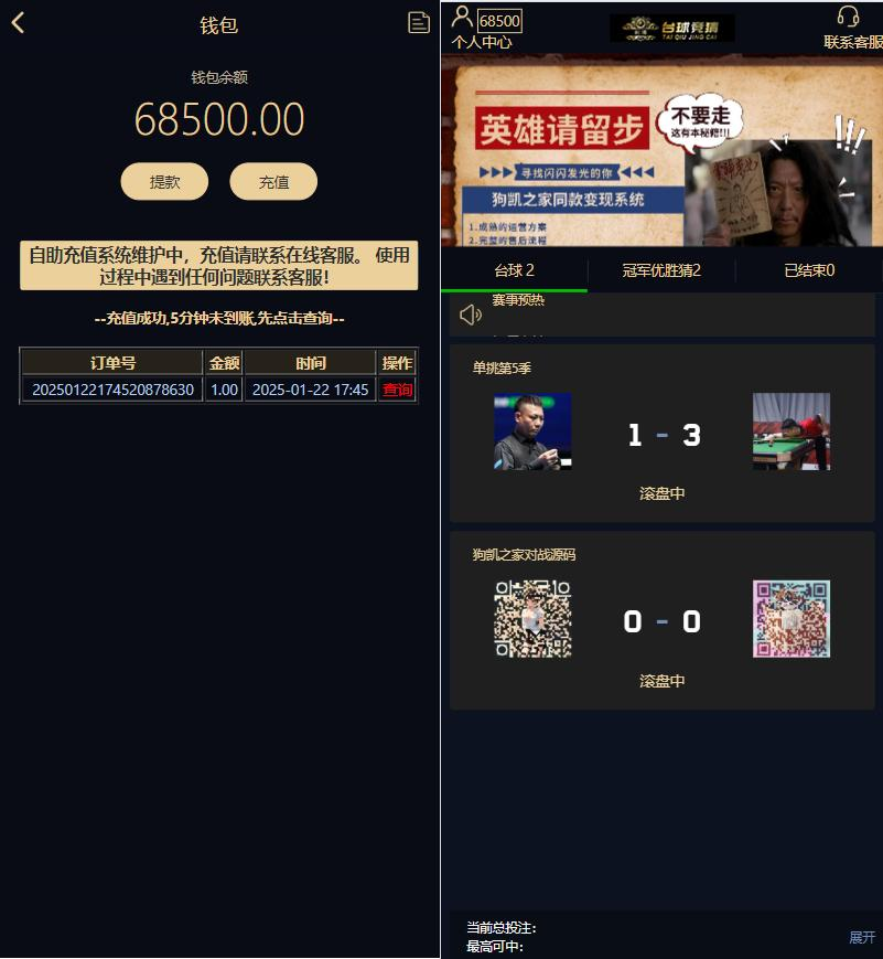 游戏胜负竞猜系统源码/台球有奖竞猜/自定义赛事/冠军优胜猜-骏易网络-码²，建站源码，游戏源码，网站模版，小程序app代码