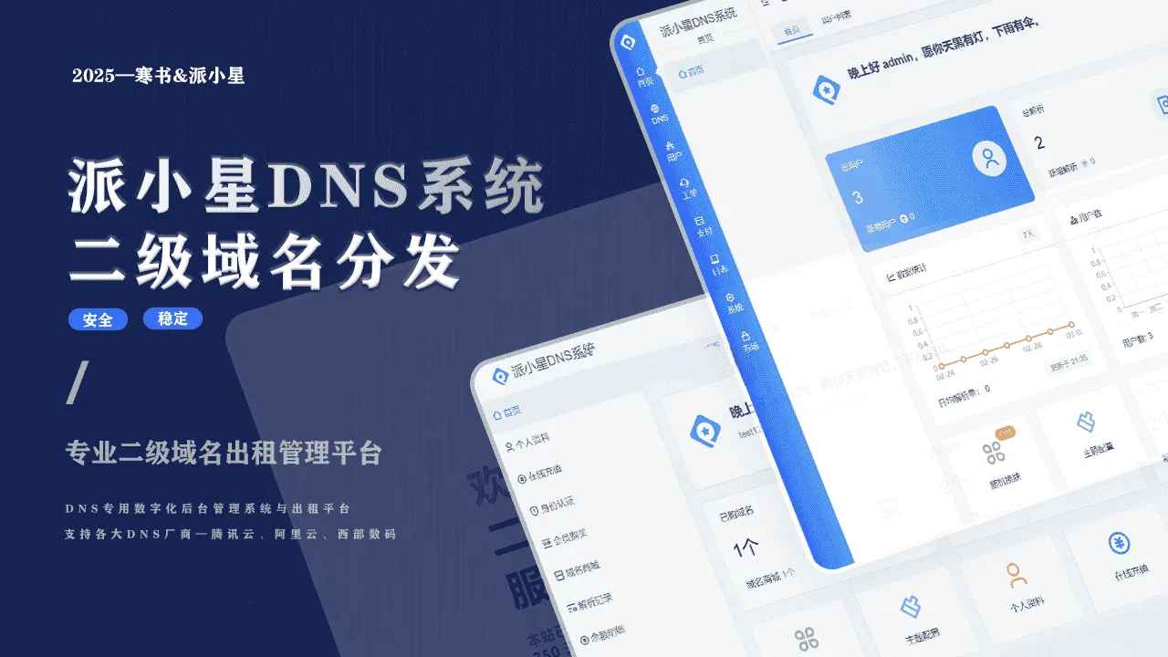 派小星DNS二级域名分发公测免费版源码-Alimm.Com-码²，建站源码，游戏源码，网站模版，小程序app代码，网站源码，站长论坛