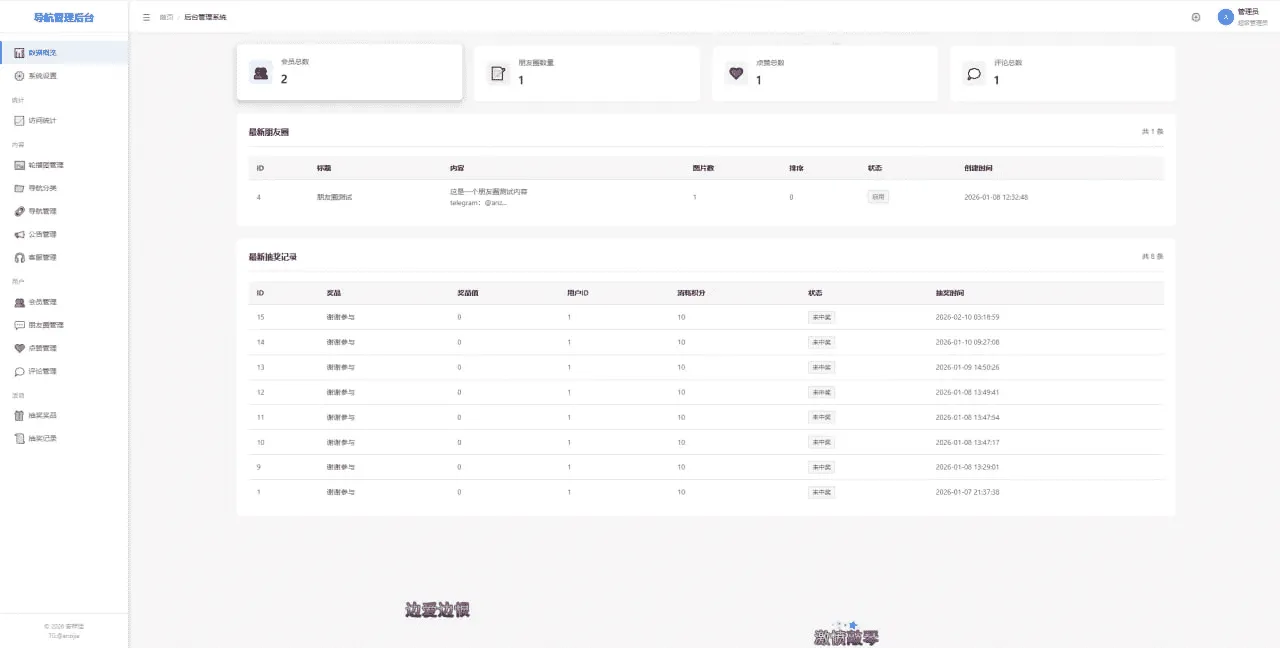 PHP个人导航发布系统源码 带碰运气抽奖互动功能