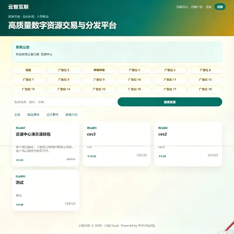 云智资源系统源码V2.0.1 带支付接口+积分商城+广告位-Alimm.Com-码²