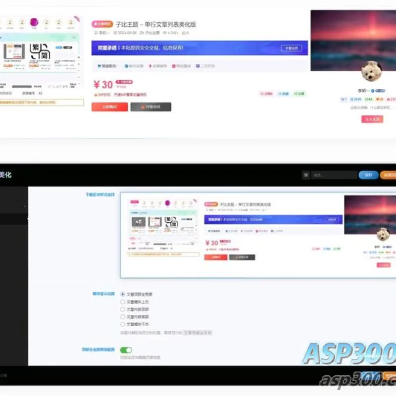 子比主题美化 付费区块下载美化插件（开源版）-Alimm.Com-码²