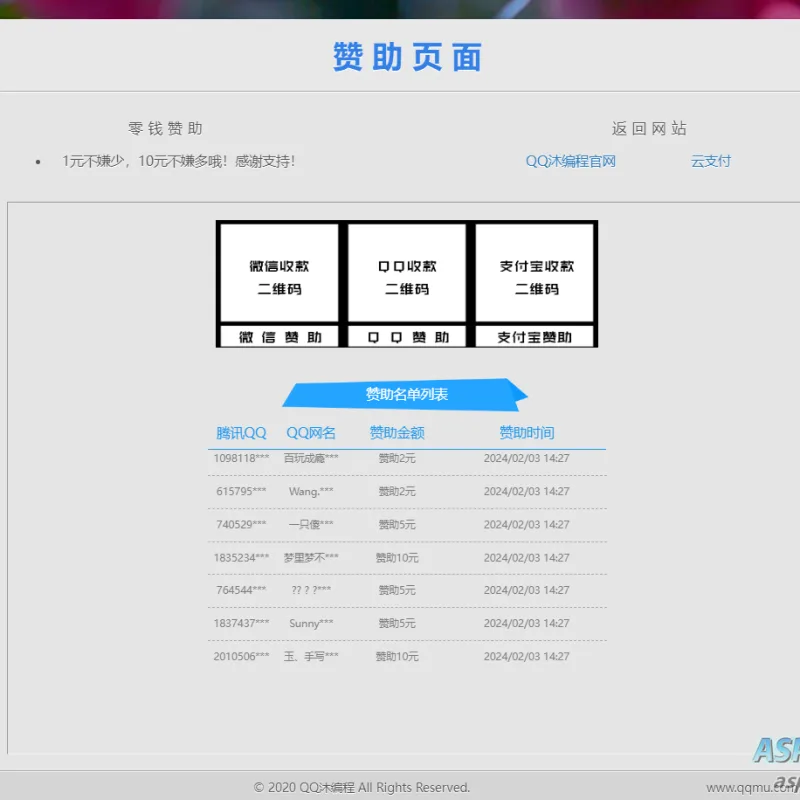 漂亮的赞助打赏单页HTML源码-Alimm.Com-码²