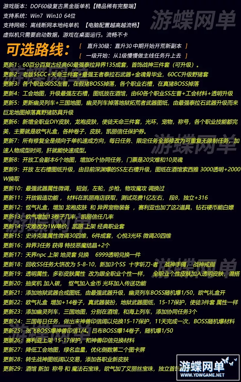【网游单机】游蝶DOF单机60复古黑金版最强泰拉地狱武器新皮肤宝珠光环称号龙袍