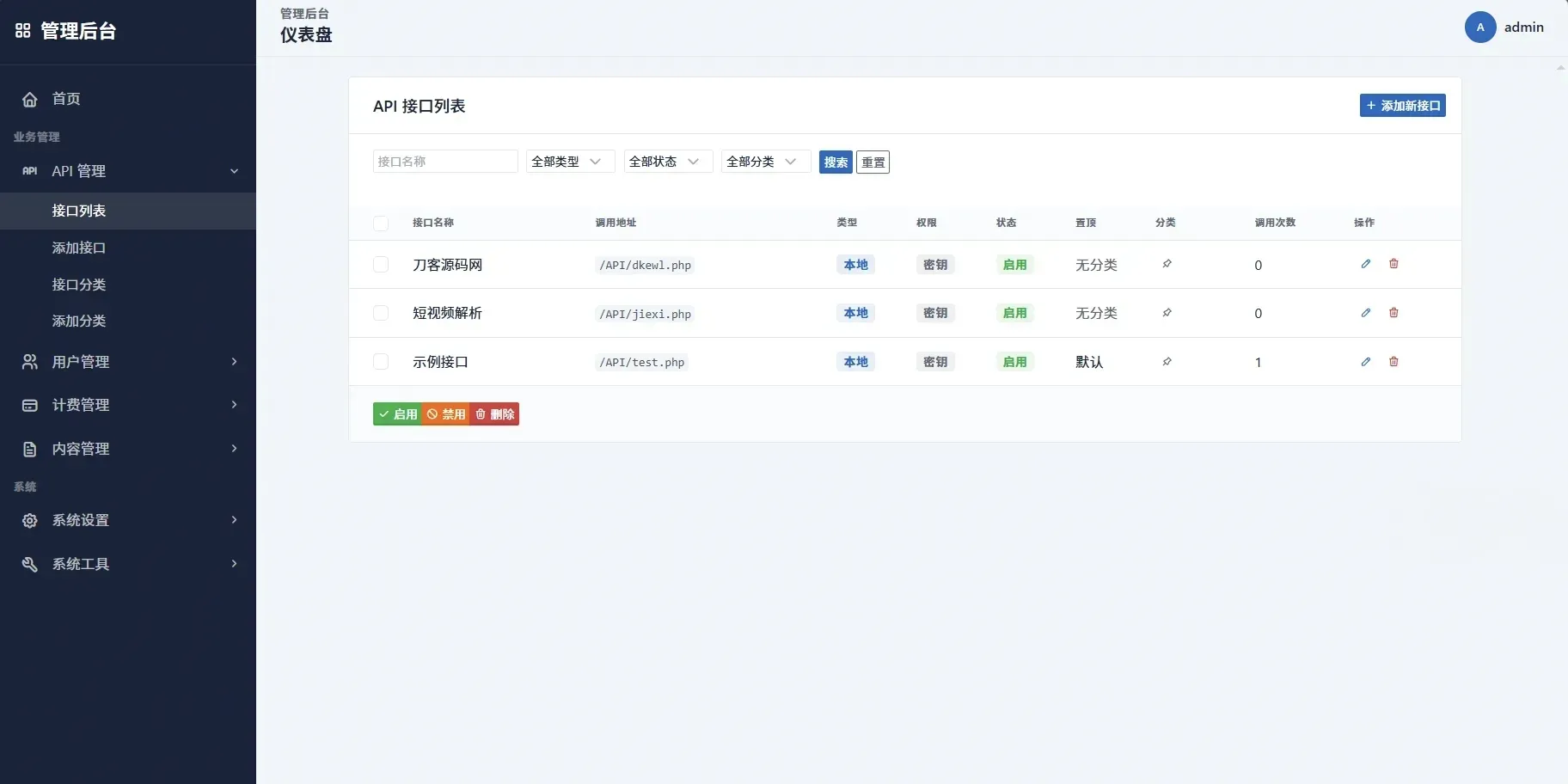 开源API管理系统源码下载 支持API计费/流量统计/权限管理 一键部署 开源API管理系统源码下载 支持API计费/流量统计/权限管理 一键部署
