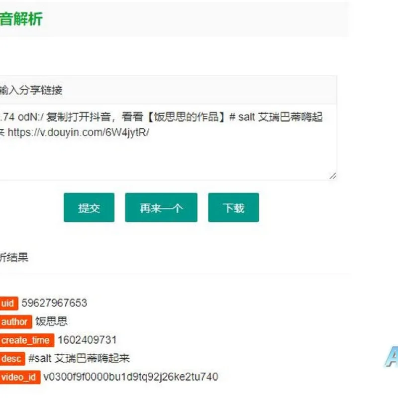 2023最新抖音解析无水印视频下载html源码-Alimm.Com-码²
