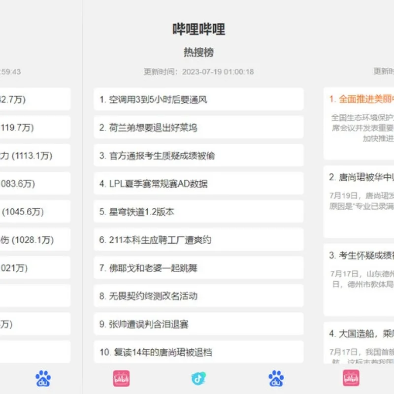 抖音、百度、哔哩哔哩热搜热榜单页的HTML源码-Alimm.Com-码²
