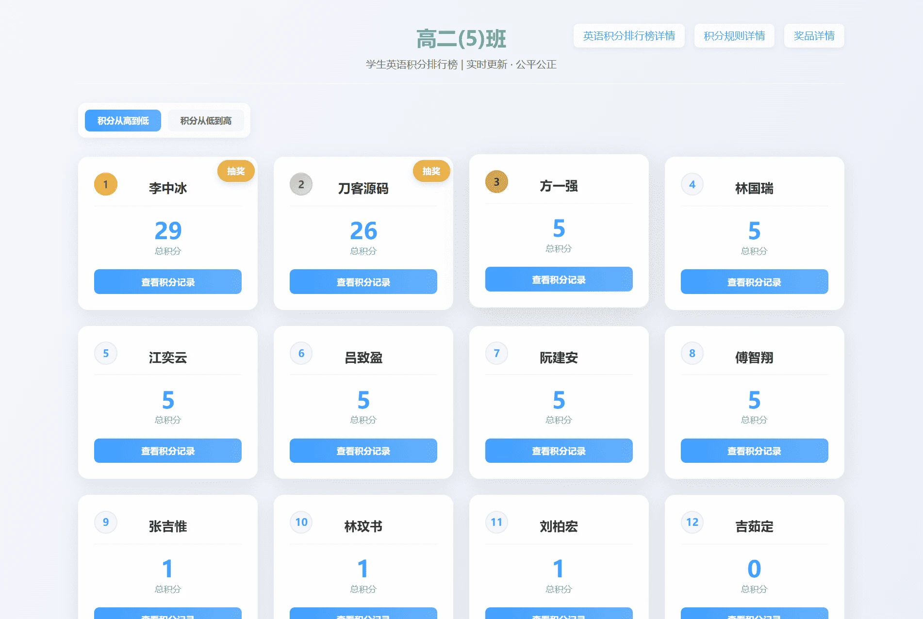 班级学生积分抽奖系统源码 日常表现记录管理程序全开源