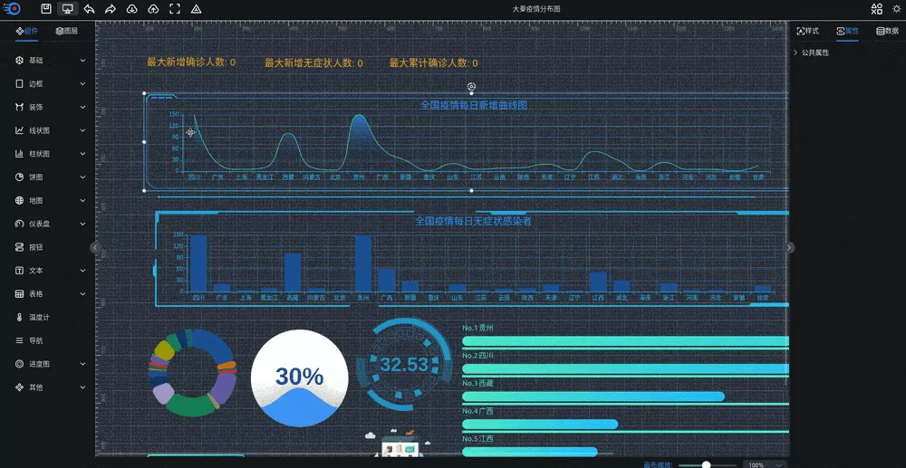 可视化大屏开发系统源码_拖拽布局低代码平台支持明暗主题
