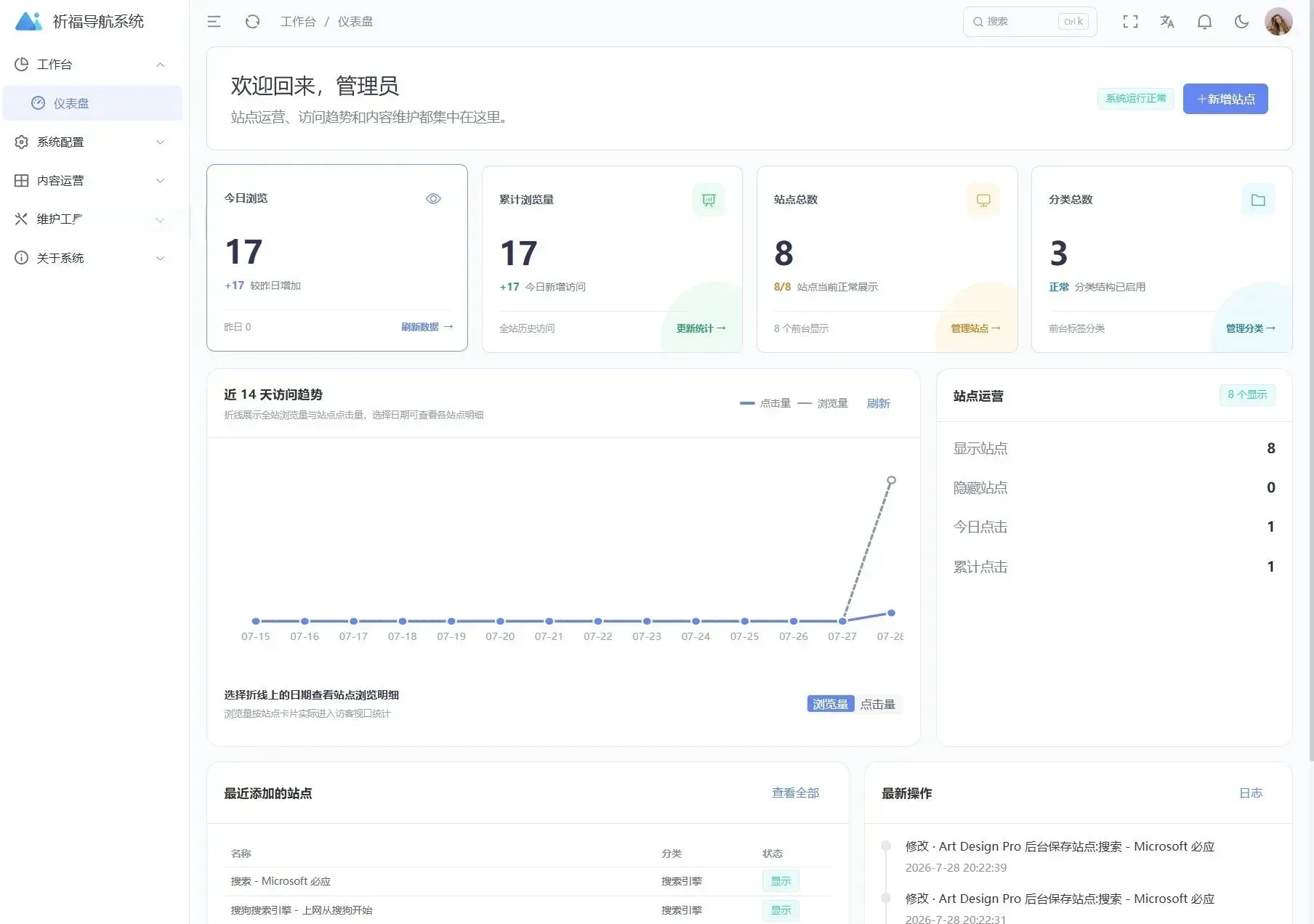 祈福导航系统源码V1.8 Bug修复版本 毛玻璃UI网址导航源码带后台